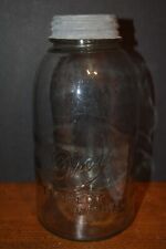 VTG DREY PERFECT Mason Jar 2 Q SLOPED Clear Glass Zinc Lid 1/2 GALLON picture