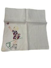Vintage White Linen Embroidered Girl chases Butterfly Handkerchief 9