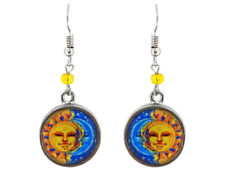 Round Sun and Moon Metal Dangle Earrings Spiritual Celestial Boho Art Jewelry picture