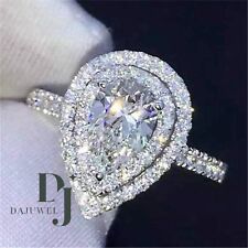3 CT Pear Cut Moissanite Double Halo Engagement Ring Solid 14K White Gold VVS1 picture
