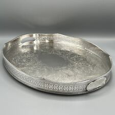 LARGE Vintage Silver Plated Gallery Butler Serving Tray Handles English Antique picture