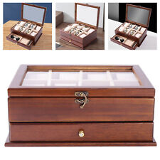Vintage Watch Box 2 Layers Sycamore Wood Jewelry Large Storage Case Organizer picture