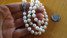 Classic 1950s-60s Creamy White Hand Knotted Pearl NecklaceSilver Clasp 19 1/4 in picture