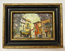 VTG Impressionist Old Town Street Scene Oil Painting On Board Framed Signed picture