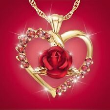 Fashion Women Exquisite Red Rose Golden Heart Shape Pendant Necklace Gift Unique picture