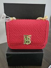 Burberry Small TB Flap Crossbody Bag Red Quilted Leather Chain Shoulder Purse picture