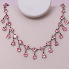 Antique 1920s Art Deco TINY Open Back PINK Crystal Glass Dangle Necklace picture