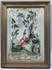 Vintage French Colored Lithograph Print Framed Lady with Her Gun 12
