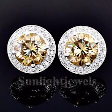 RARE Gorgeous 7.00 Ct Certified Champagne Treated Diamond Studs In 925 Silver picture
