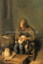 BOY CARING FOR HIS DOG DUTCH PAINTING BY GERARD TER BORCH REPRO  picture
