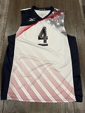 Mens Mizuno Team USA Volleyball White Red Blue Jersey David Lee Large #4 picture