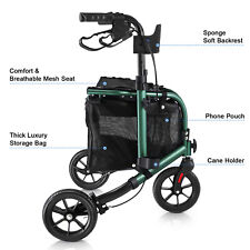 Rollator Walker Aluminum 3 Wheel Adjustable Foldable Lightweight with Seat Pouch picture