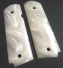 1911 Colt & Clones CUSTOM GUN GRIPS Full size White Mother of Pearl 4 GOLD SCREW picture