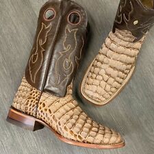MEN'S RODEO COWBOY BOOTS COCO ALLIGATOR PRINT WESTERN SQUARE TOE BOOTS TAN COLOR picture