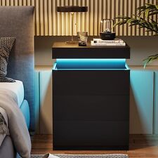 Nightstand Bedside Table with Charging Station &LED Lights Modern End Side Table picture