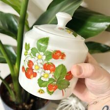 Vintage Porcelain Strawberry Pattern Sugar Jar With Lid picture