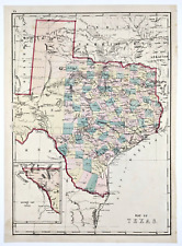 1876 TEXAS Map ORIGINAL LARGE San Antonio Austin J. David Williams Houston picture