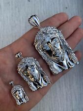 Solid 925 Sterling Silver Jesus Piece ITALY Handmade Necklace CZ Pendant picture