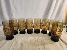 Vintage MCM  Set of 8 Libbey Prado Tawny Brown Swirl Glasses Tumblers 10 ounce picture