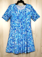 Susan Graver NWOT Women's Medium Blue Abstract Liquid Knit Fit & Flare Dress picture