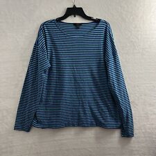 J Crew Blouse Top Womans Large Striped Blue Long Sleeve Round Neck Cotton picture