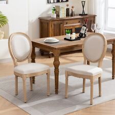 French Style Solid Wood Antique Linen Fabric Dining Chair, Set of 2 picture