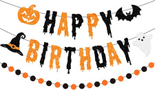 PTFNY Glittery Halloween Happy Birthday Banner Black Orange Halloween Birthday B picture