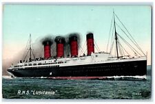 c1910's RMS Lusitania SS Steamer Ship Smoke Posted Antique Postcard picture