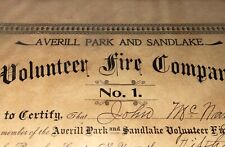 Volunteer For Company Number 1 Certificate Scripophily 1903 Antique Averil Park picture