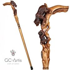 Wooden Walking Stick Cane Mother Bear hand carved Unique Light Comfortable picture