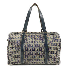 Auth FENDI Zucchino Canvas Leather Boston Bag Beige Navy 16327 Used F/S picture