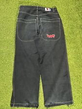 Vintage Urban Black Embroidered 24” Wide Leg Denim Jeans 36x30.5 Grunge Rave picture