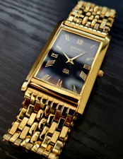 🔥NEW OLD STOCK - RARE - Vintage Slim Tank Quartz Men's Gold Wrist Watch picture
