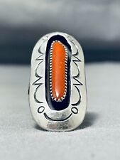DELIGHTFUL VINTAGE NAVAJO CORAL STERLING SILVER SHADOWBOX RING picture