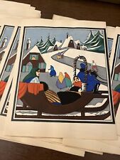 1930s POCHOIR Original Artwork France Vibrant Colors Sledding Winter x 21 lot picture