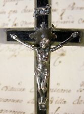 Carmelite Nuns Beautiful Antique 1869 Silver & Ebony Cross Habit Rosary Crucifix picture