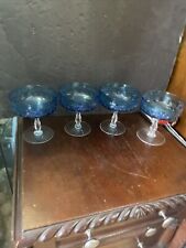 vintage Noritake aquarius blue crystal glass footed Coupe Champane 4 glass picture