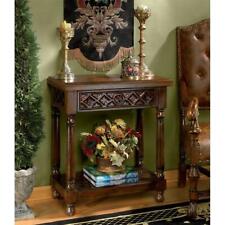 Solid Mahogany Hand Carved Antique Replica Gothic Style Quatrefoil Console Table picture