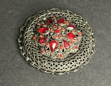 Vintage Red Rhinestone Filigree Domed Brooch picture