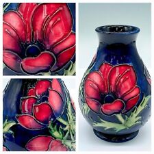 Moorcroft Anemone Vase: Artist Signed. Cobalt,  Maroon, Purple w/1992 Cipher picture
