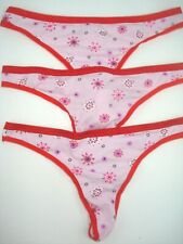 Set of 3 Victoria Secret Thong Panties Panty Pink Red Snowflakes picture