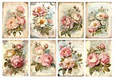 Set of 8 Vintage Victorian Cottage Roses Collage Cotton Fabric Blocks picture