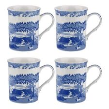 Spode Blue Italian Large Porcelain Coffee Mugs, Set of 4, 12 oz - Blue White picture