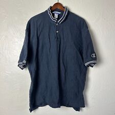 Vintage Champion T-Shirt Henley Collar Navy Blue Embroidered Logo 90s Textured picture