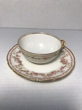Limoges France GDA Teacup and Saucer 1908-1920 Antique Pink Green Gold picture