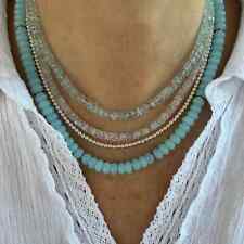 8mm Soft Baby Blue Aquamarine Gemstone Necklace AAA Grade Rondelle Beaded Choker picture