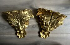 RARE Late 20th Century Acanthus Leaf Gold Gilt Wall Bracket Shelves SET OF 2 picture