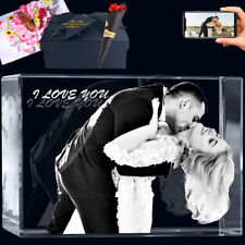 Personalized 3D Crystal Photo Custom Picture Couple Anniversary Gift Set w/Card picture