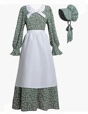 Colonial Prairie Dress & Bonnet, Floral Amish Pilgrim, Dark Green, Small picture