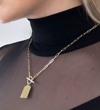 14k Real Gold Yellow Paper Clip Tag Chain  Necklace - 2.5mm 18 inch, 3.6 Grams picture